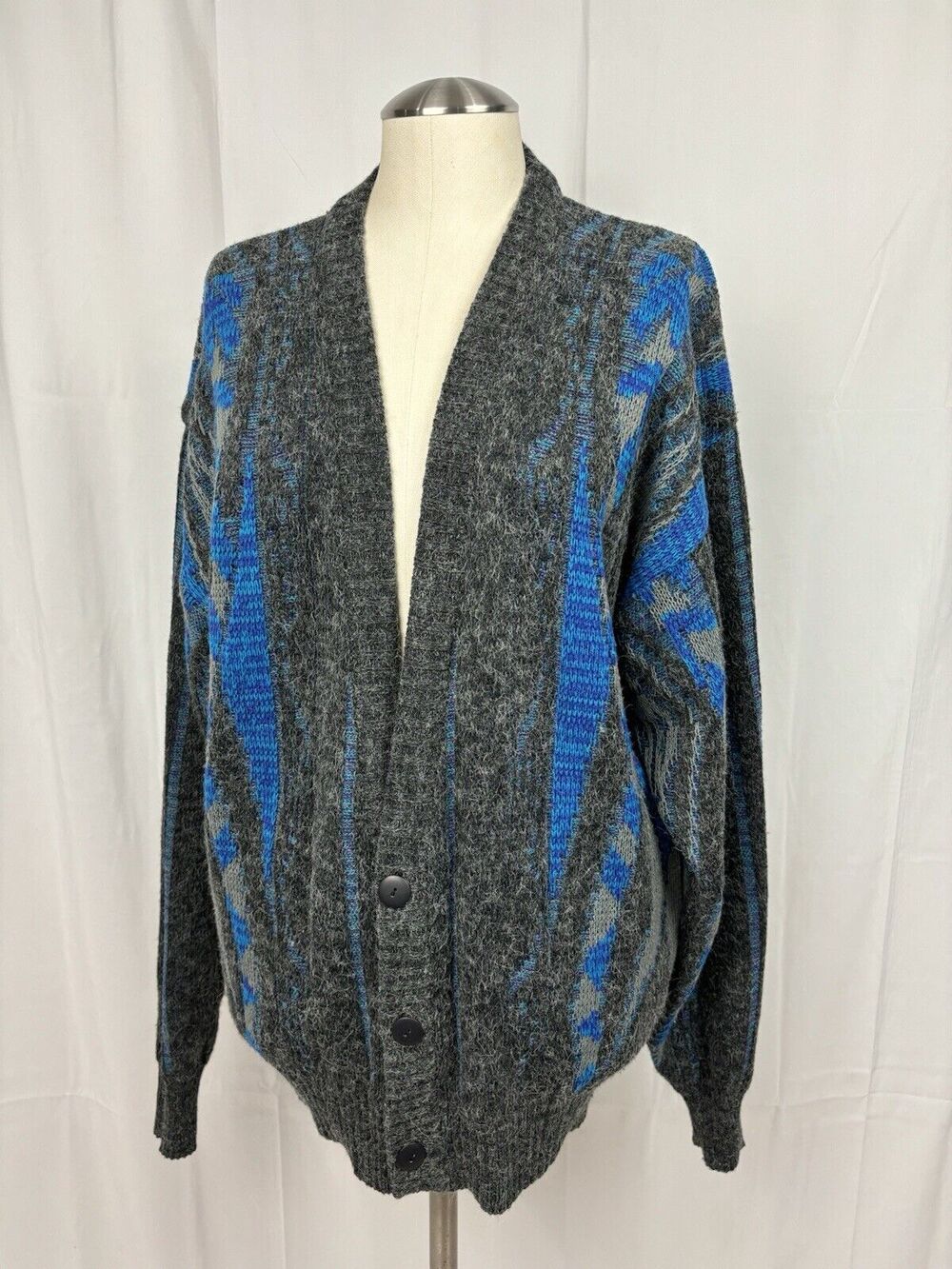 VTG W.R. GASS Abstract Textured Button Knit Cardigan Sweater Grandpa 80s Medium